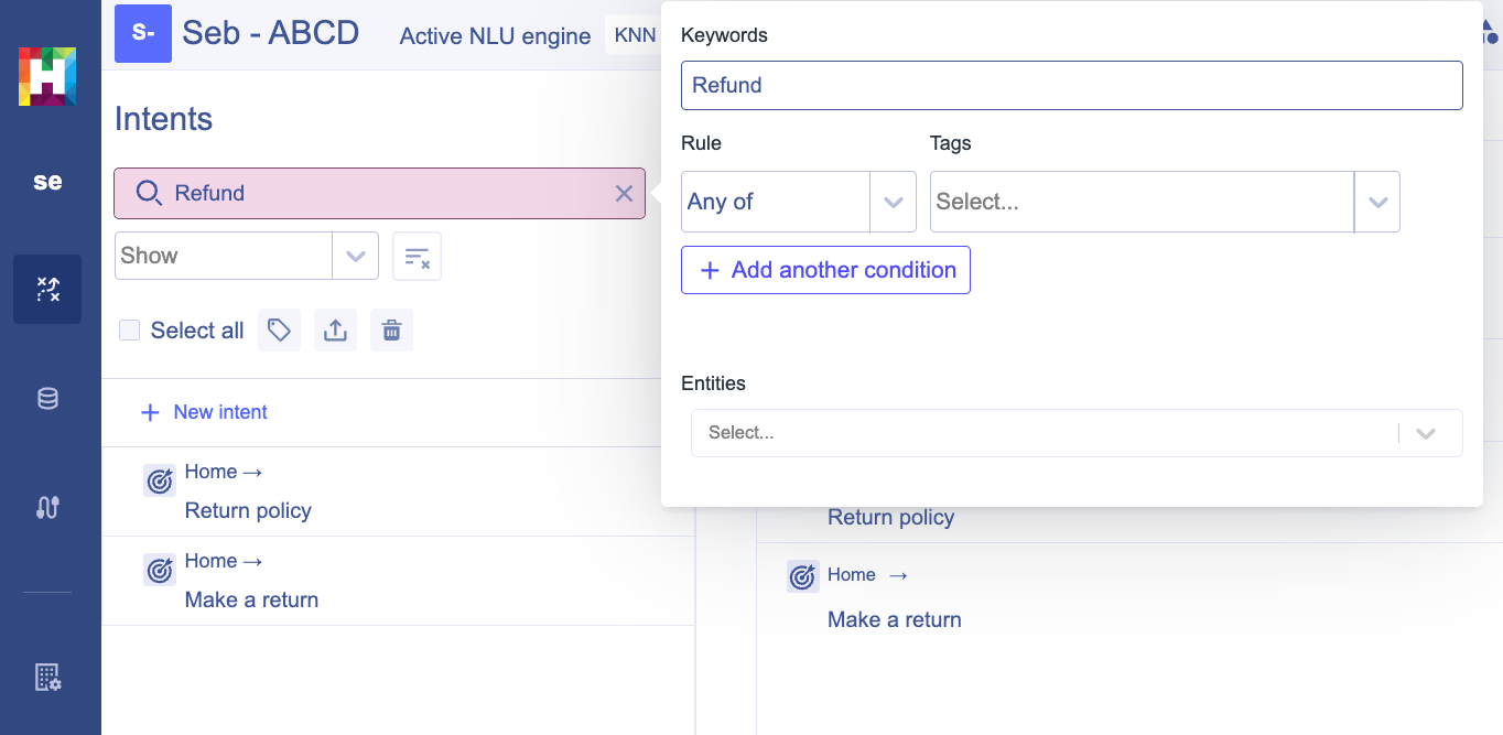 Intent column keyword search